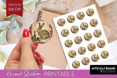 Vintage Christmas Round Sticker - Retro Printable Stickers Sublimation OrangeBrushStudio 