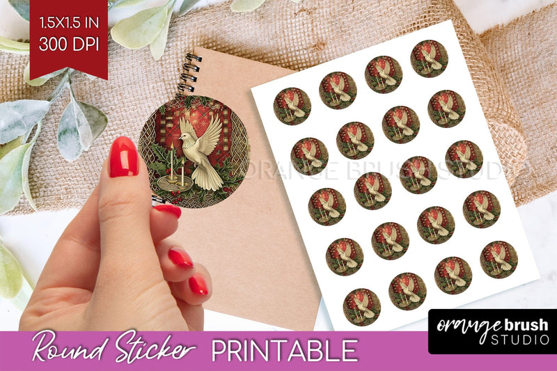 Vintage Christmas Round Sticker - Retro Printable Stickers Sublimation OrangeBrushStudio 