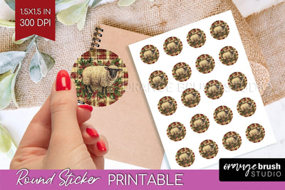 Vintage Christmas Round Sticker - Retro Printable Stickers Sublimation OrangeBrushStudio 