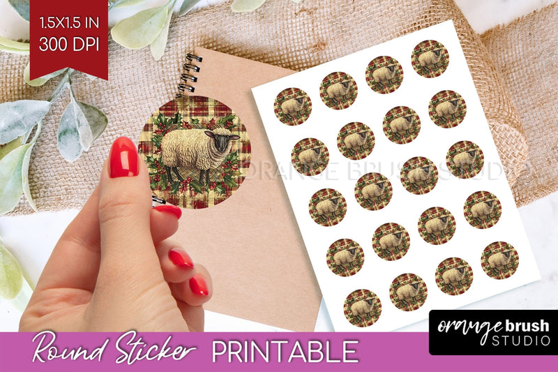 Vintage Christmas Round Sticker - Retro Printable Stickers Sublimation OrangeBrushStudio 