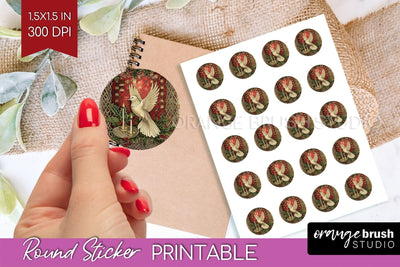Vintage Christmas Round Sticker - Retro Printable Stickers Sublimation OrangeBrushStudio 