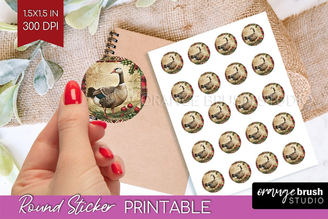 Vintage Christmas Round Sticker - Retro Printable Stickers Sublimation OrangeBrushStudio 