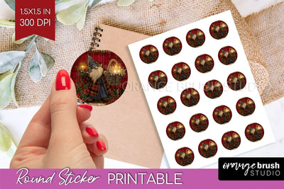 Vintage Christmas Round Sticker - Retro Printable Stickers Sublimation OrangeBrushStudio 