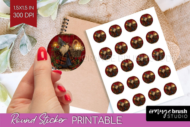 Vintage Christmas Round Sticker - Retro Printable Stickers Sublimation OrangeBrushStudio 