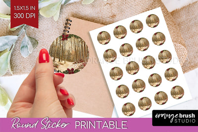 Vintage Christmas Round Sticker - Retro Printable Stickers Sublimation OrangeBrushStudio 