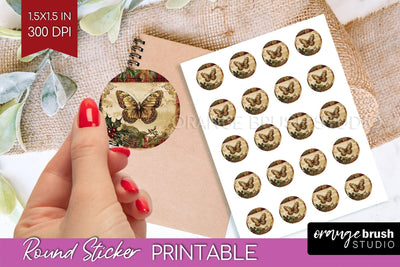 Vintage Christmas Round Sticker - Retro Printable Stickers Sublimation OrangeBrushStudio 