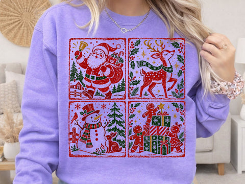 Vintage Christmas Santa Grid Collage PNG SVG DesignDestine 
