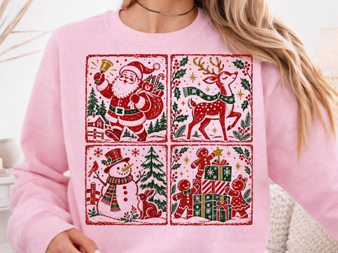 Vintage Christmas Santa Grid Collage PNG SVG DesignDestine 
