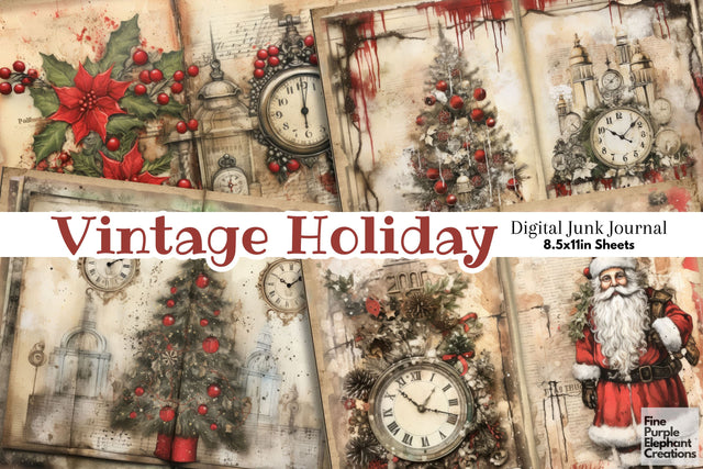 Vintage Christmas Santa | Junk Journal Pages Digital Pattern Fine Purple Elephant Creations 