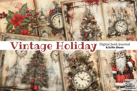 Vintage Christmas Santa | Junk Journal Pages Digital Pattern Fine Purple Elephant Creations 