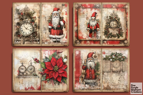 Vintage Christmas Santa | Junk Journal Pages Digital Pattern Fine Purple Elephant Creations 