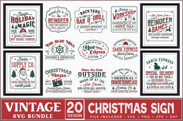 Vintage Christmas Sign SVG Bundle SVG Shetara Begum 