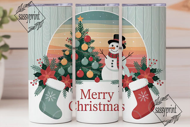 Vintage Christmas Snowman 20oz Tumbler Sublimation sassyprint 