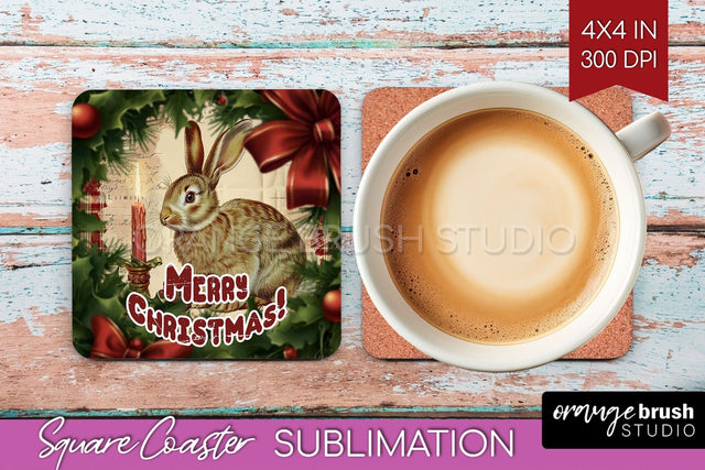 Vintage Christmas Square Coaster - Xmas Coaster Sublimation Sublimation OrangeBrushStudio 