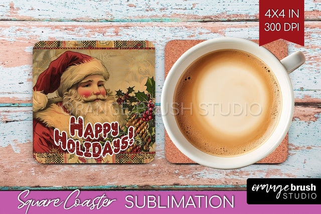 Vintage Christmas Square Coaster - Xmas Coaster Sublimation Sublimation OrangeBrushStudio 