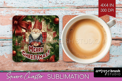 Vintage Christmas Square Coaster - Xmas Coaster Sublimation Sublimation OrangeBrushStudio 