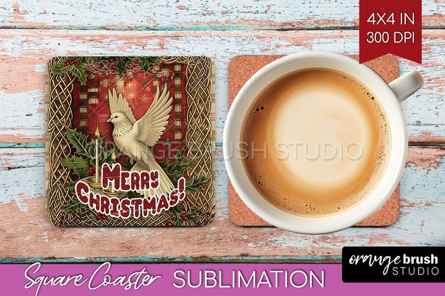 Vintage Christmas Square Coaster - Xmas Coaster Sublimation Sublimation OrangeBrushStudio 