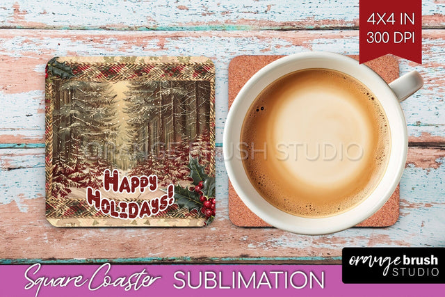 Vintage Christmas Square Coaster - Xmas Coaster Sublimation Sublimation OrangeBrushStudio 