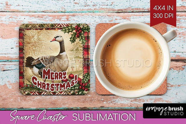 Vintage Christmas Square Coaster - Xmas Coaster Sublimation Sublimation OrangeBrushStudio 
