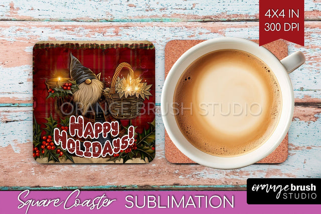 Vintage Christmas Square Coaster - Xmas Coaster Sublimation Sublimation OrangeBrushStudio 