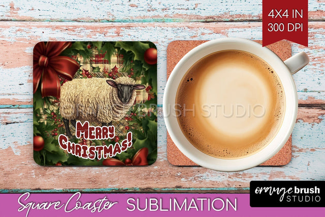 Vintage Christmas Square Coaster - Xmas Coaster Sublimation Sublimation OrangeBrushStudio 