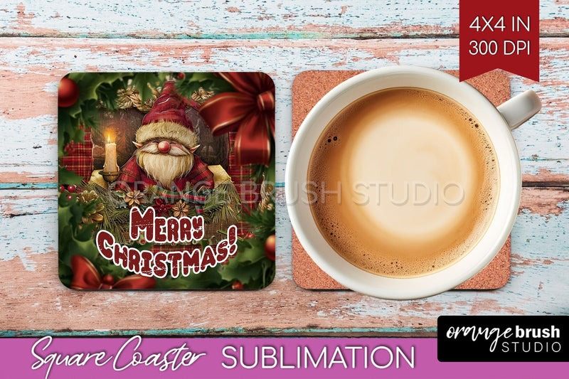 Vintage Christmas Square Coaster - Xmas Coaster Sublimation Sublimation OrangeBrushStudio 