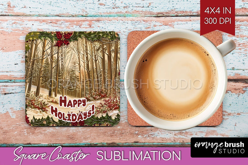 Vintage Christmas Square Coaster - Xmas Coaster Sublimation Sublimation OrangeBrushStudio 