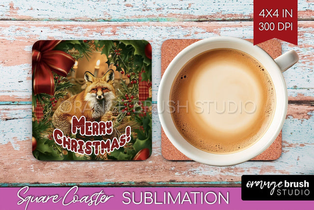 Vintage Christmas Square Coaster - Xmas Coaster Sublimation Sublimation OrangeBrushStudio 