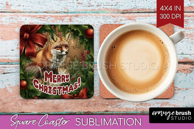 Vintage Christmas Square Coaster - Xmas Coaster Sublimation Sublimation OrangeBrushStudio 