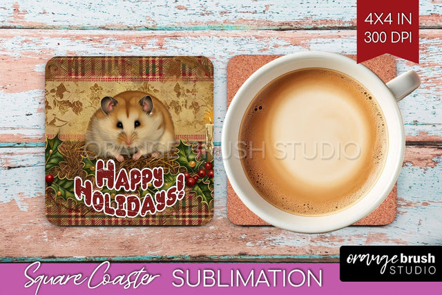 Vintage Christmas Square Coaster - Xmas Coaster Sublimation Sublimation OrangeBrushStudio 
