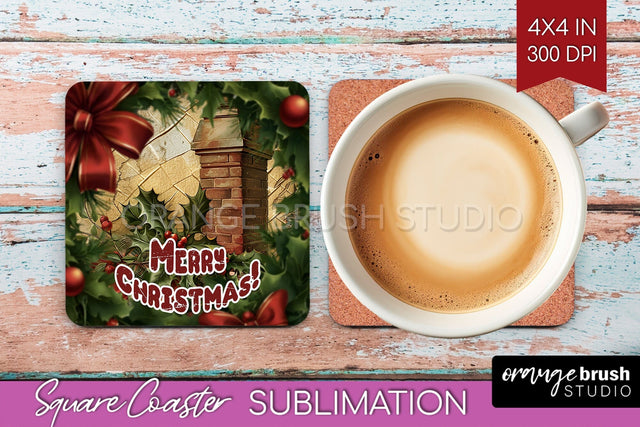 Vintage Christmas Square Coaster - Xmas Coaster Sublimation Sublimation OrangeBrushStudio 