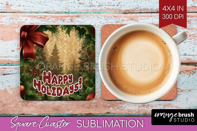 Vintage Christmas Square Coaster - Xmas Coaster Sublimation Sublimation OrangeBrushStudio 