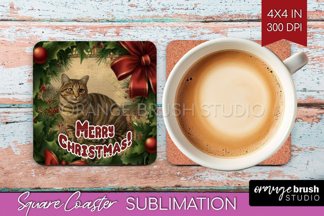 Vintage Christmas Square Coaster - Xmas Coaster Sublimation Sublimation OrangeBrushStudio 