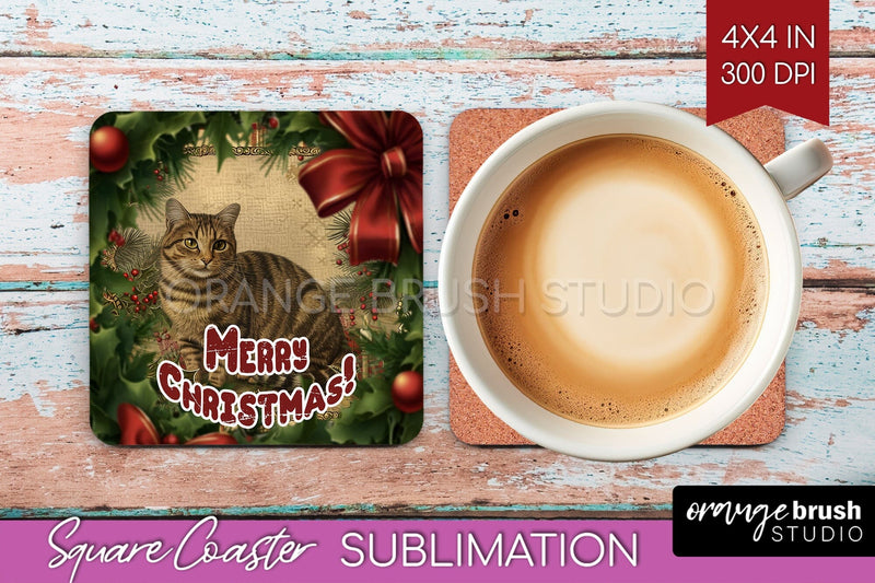Vintage Christmas Square Coaster - Xmas Coaster Sublimation Sublimation OrangeBrushStudio 