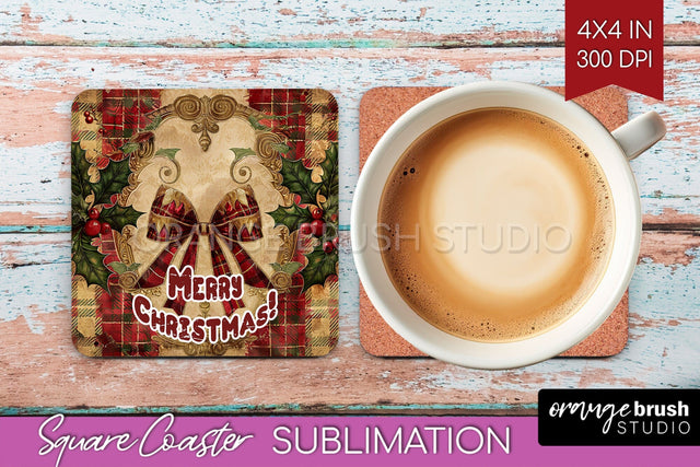 Vintage Christmas Square Coaster - Xmas Coaster Sublimation Sublimation OrangeBrushStudio 