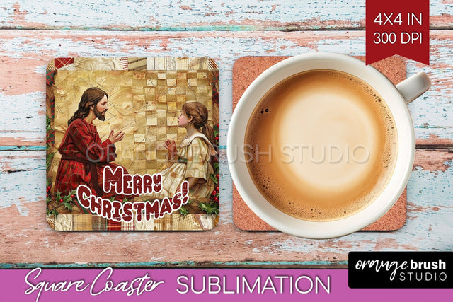 Vintage Christmas Square Coaster - Xmas Coaster Sublimation Sublimation OrangeBrushStudio 