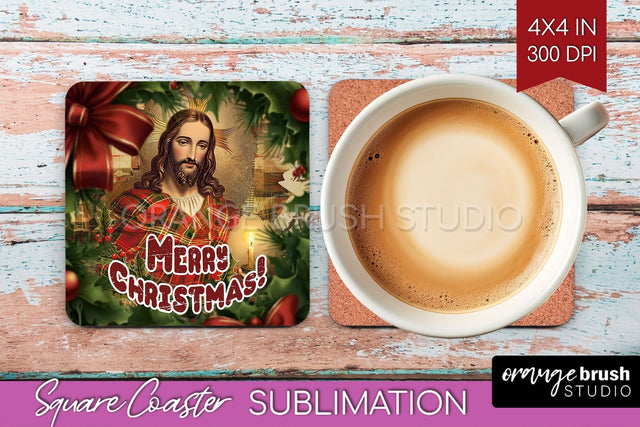 Vintage Christmas Square Coaster - Xmas Coaster Sublimation Sublimation OrangeBrushStudio 