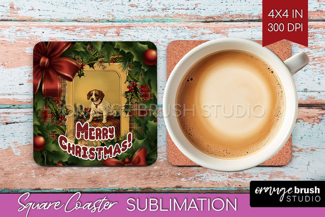 Vintage Christmas Square Coaster - Xmas Coaster Sublimation Sublimation OrangeBrushStudio 