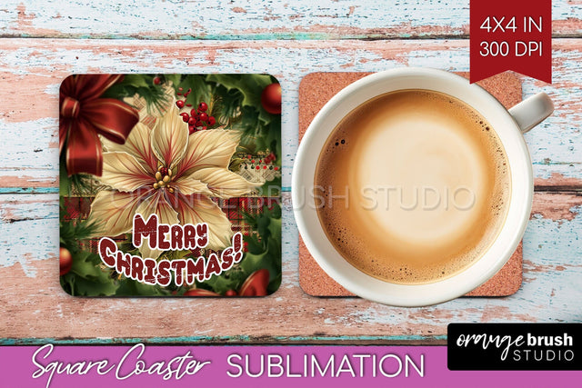 Vintage Christmas Square Coaster - Xmas Coaster Sublimation Sublimation OrangeBrushStudio 