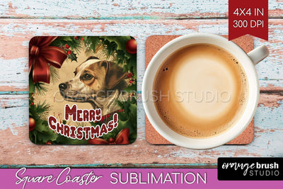 Vintage Christmas Square Coaster - Xmas Coaster Sublimation Sublimation OrangeBrushStudio 
