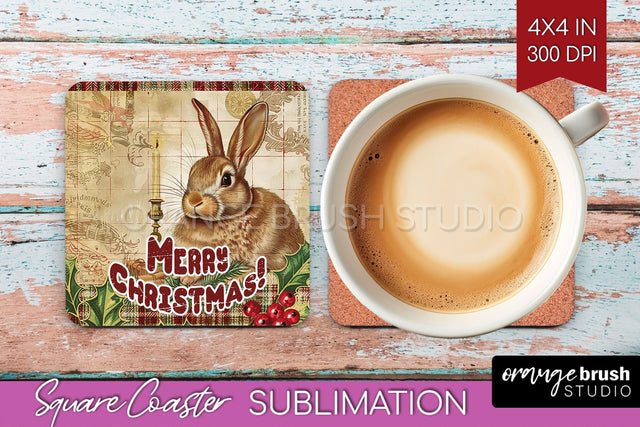 Vintage Christmas Square Coaster - Xmas Coaster Sublimation Sublimation OrangeBrushStudio 