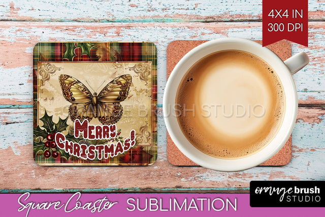 Vintage Christmas Square Coaster - Xmas Coaster Sublimation Sublimation OrangeBrushStudio 