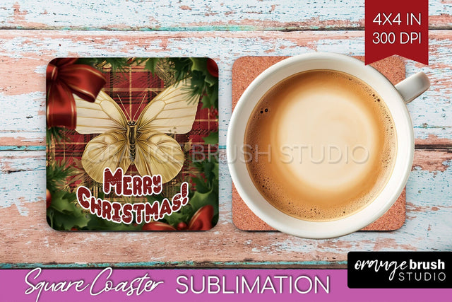 Vintage Christmas Square Coaster - Xmas Coaster Sublimation Sublimation OrangeBrushStudio 