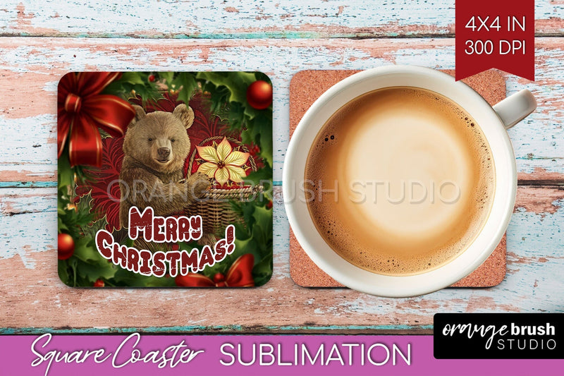 Vintage Christmas Square Coaster - Xmas Coaster Sublimation Sublimation OrangeBrushStudio 