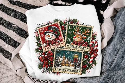 Vintage Christmas Stamps Sublimation PNG SVG DesignDestine 