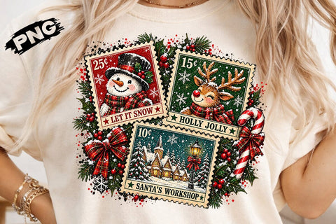 Vintage Christmas Stamps Sublimation PNG SVG DesignDestine 