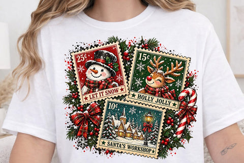 Vintage Christmas Stamps Sublimation PNG SVG DesignDestine 