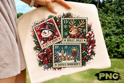 Vintage Christmas Stamps Sublimation PNG SVG DesignDestine 