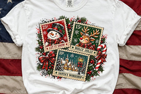 Vintage Christmas Stamps Sublimation PNG SVG DesignDestine 