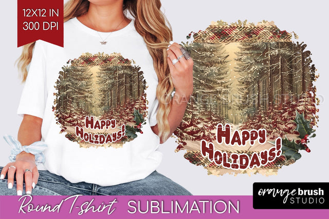 Vintage Christmas Sublimation, Xmas Round Tshirt Background Sublimation OrangeBrushStudio 